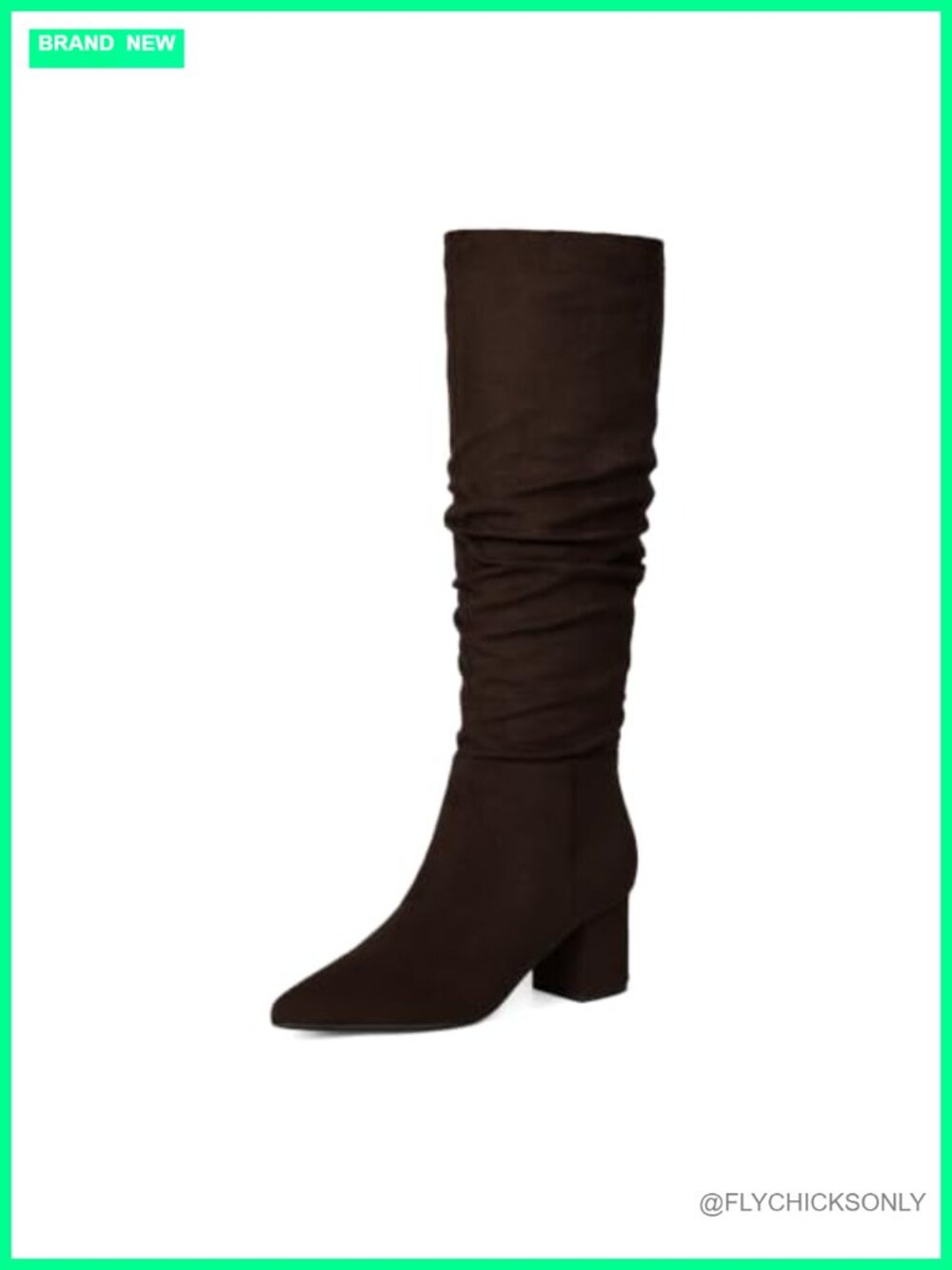 Easyfox Womens Knee High Boots Faux Suede Pointed Toe Low Block Heel